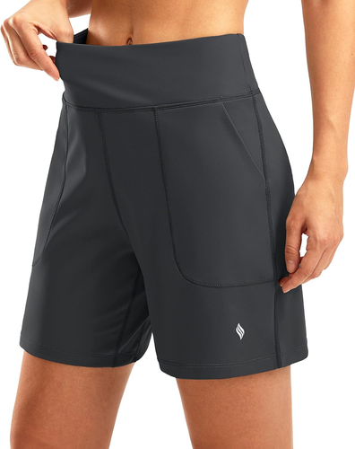 Women'S 6'' Athletic Long Shorts with 4 Pockets High Waisted Bermuda Shorts for