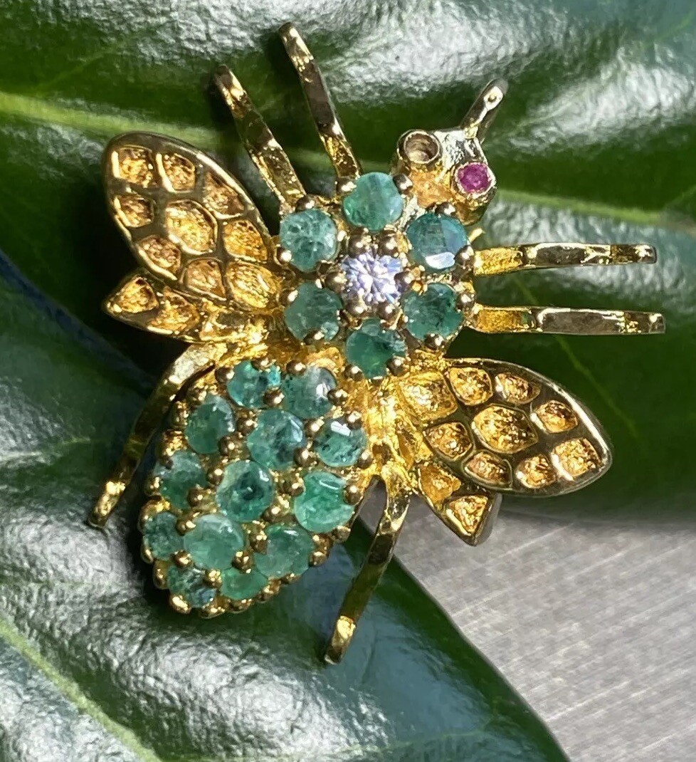 Victorian Diamond Emerald Ruby Antique Insect Fly… - image 8