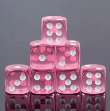 NEW Dice Set of 6 D6 (16mm) - Translucent Pink