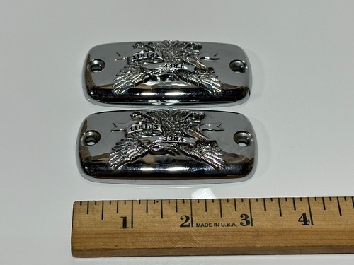 2pc Chrome Metal "Free Spirit" Cover Harley Davidson - Inspection Plate Set Lot - Foto 8 di 9