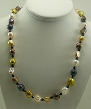 Freshwater Multicolor Pearl and Black Spinel Necklace with Sterling Silver Clasp