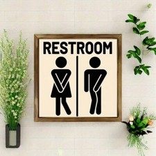 1PC Wooden Restroom Sign Humorous Wall Hanging Bathroom Decoration