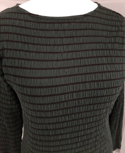 Jacqueline De Yong Size L 14 Bottle Green Black Stripe Stretch Crinkle Dress - Picture 3 of 4