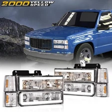 Fit For 94-00 Chevy GMC C/K 1500 2500 3500 LED DRL Chrome Clear Lens Headlights
