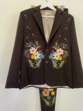 Men 2Pc Bespoke Floral Embroidered Nudie Western cowboy Cocktail Prom Outfit