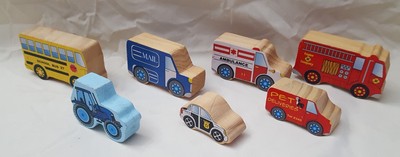 wooden cars and trucks