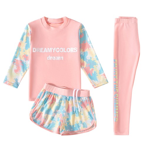 Kids Girls 3 Piece Swimsuit UPF 50+ Bathing Suit Sun Protection Rash Guard Set - Picture 6 of 18