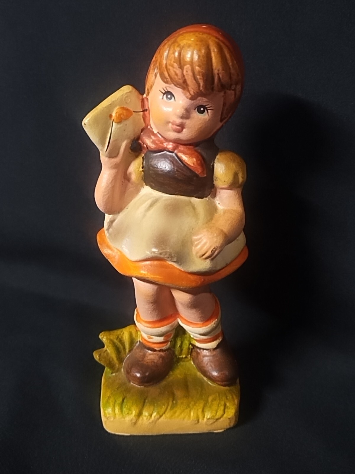 Vintage Little Girl with Letter Figurine Sri Lanka Porcelain 5 1/2