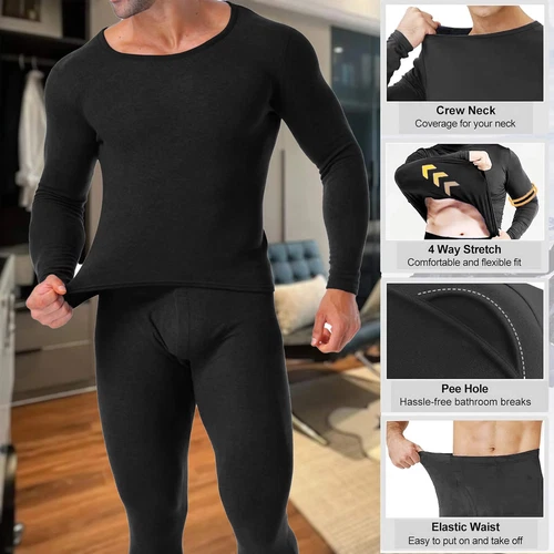 Mens Thermal Underwear Fleece Lined Long Johns Base Layer Cold Weather Warm Set - Picture 3 of 19