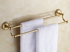 Gold Color Brass Wall Mounted Bathroom Double Towel Rail Holder Rack wba602