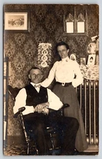 Postcard RPPC Husband and Wife Real Photo Family Photos Bowtie