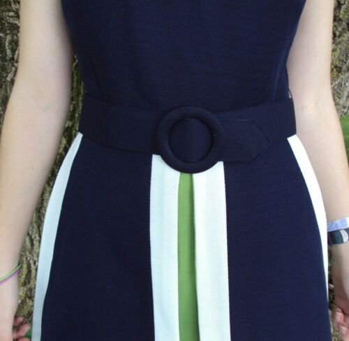 Cintura senza maniche vintage anni '60 blu navy bianco lime verde 37" petto Amerbac - Foto 3 di 9
