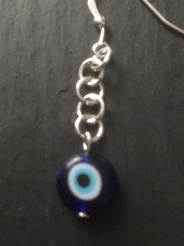 Evil Eye Earrings 925 Sterling Silver Dangle Glass Eye of Protection Nazar Gift - Picture 3 of 17