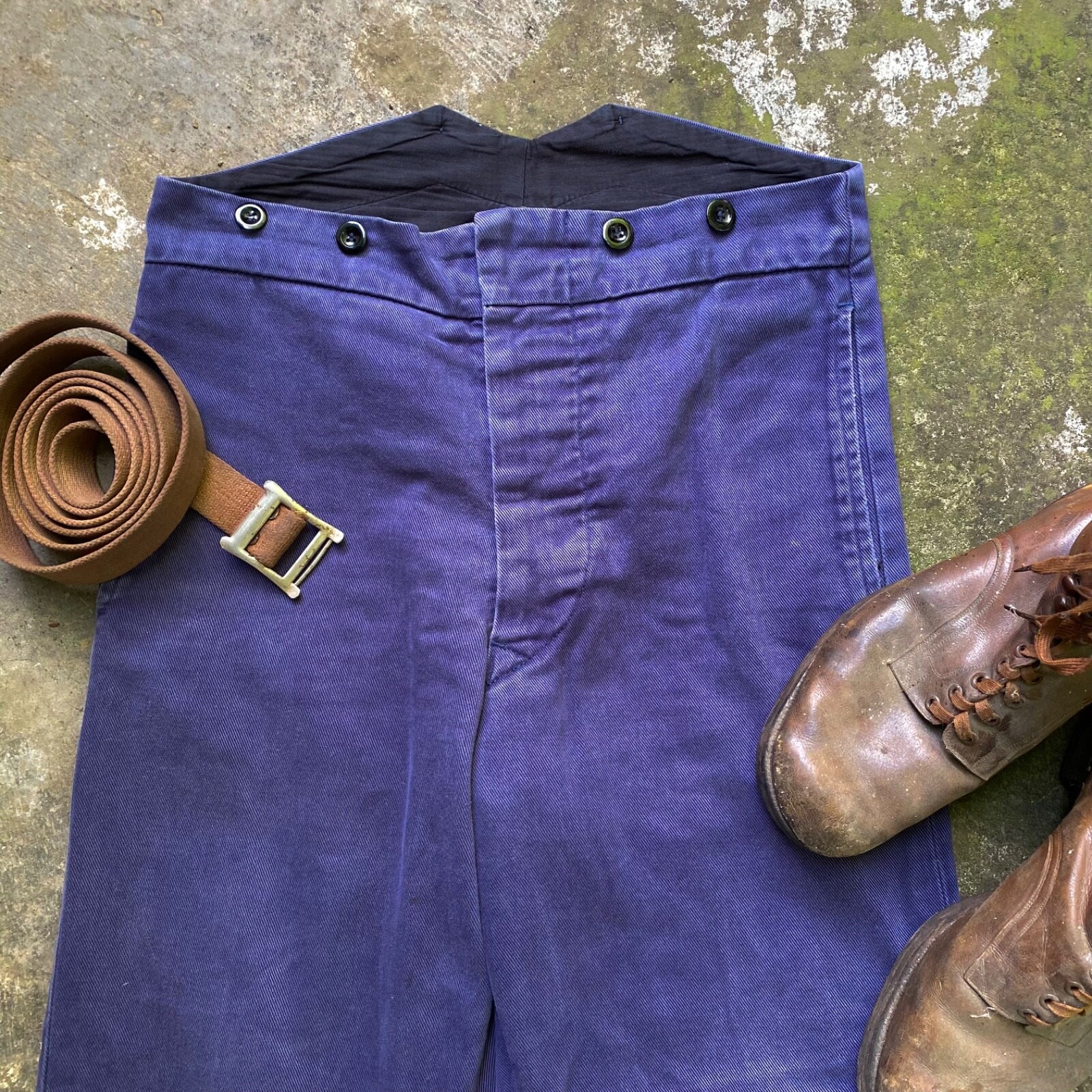 Vintage European work fishtail hbt pocket lightweight cotton sun fade trousers