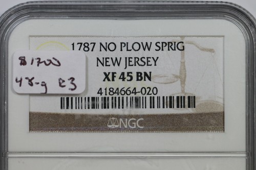 1787 48-g R-3 NGC XF 45 No Plow Sprig New Jersey Colonial Copper Coin - Picture 3 of 3