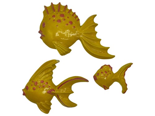 Juego de arte de pared de baño con tiza y peces amarillo con manchas rosadas calientes MCM de los años 60 - Imagen 5 de 9