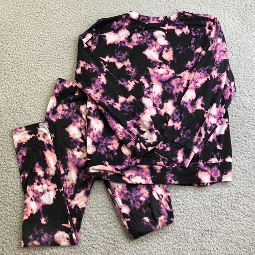Pixie Lane Pajama Sleep Set Girls 8 Black Purple Tie Dye Shirt Pants Comfort - Picture 11 of 11