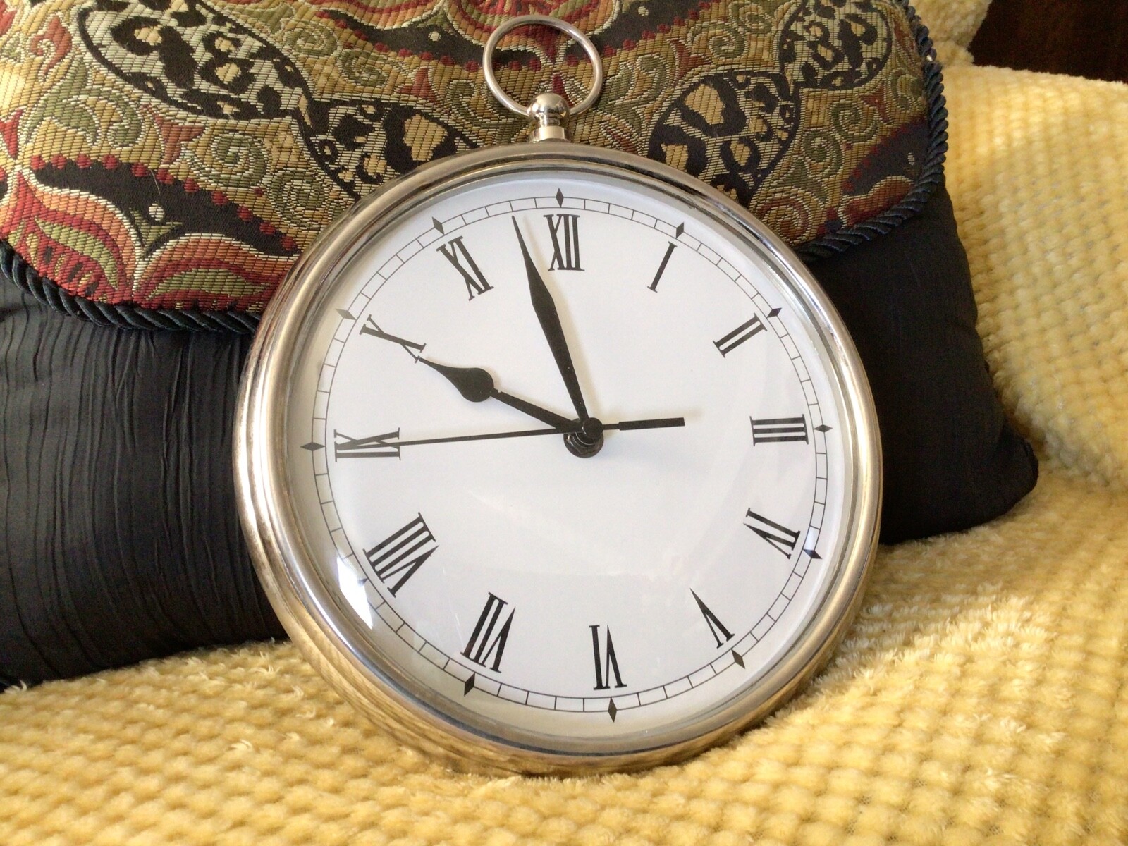 "Large Chrome Pocket-Watch Style" Quartz Wall Clock, 9 x 11 Inches, (Working)