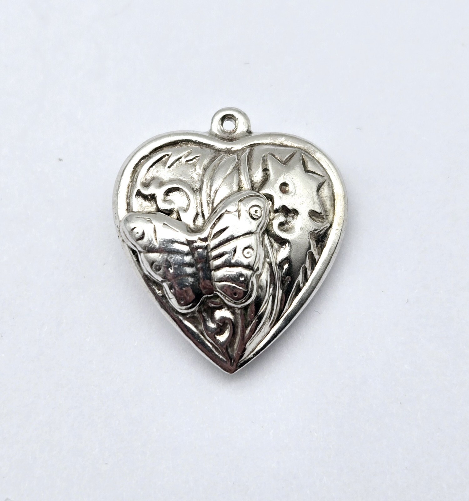 Vintage Puffy Heart Butterfly Star Sterling Silver Hollow Charm Pendant -  3.2g