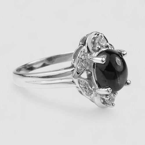 White Gold Plated Rings Thailand Black Star Sapphire 2.02Ct 925 Sterling Silver - Picture 4 of 9