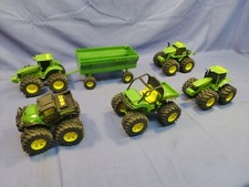 Lot Mixed John Deere Tractor Set ERTL with Big Tires & Tow Cart, Needs Batteries