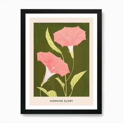Pink & Green Morning Glory 4 Blumen gerahmtes Wandbild Poster Leinwanddruck Bild