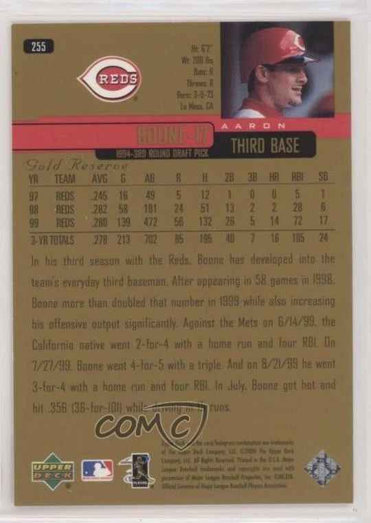 2000 Upper Deck Gold Reserve Aaron Boone #255 - Image 2 of 2