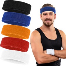 3 or 5 Pc Men  Women Sweatband Headband Terry Cloth Moisture Wicking for Sports