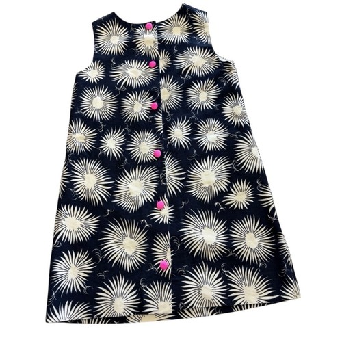 Milly Minis Girls Shift Dress Sz 10 Navy Blue Floral Bursts Pink Buttons Cotton - Picture 4 of 9