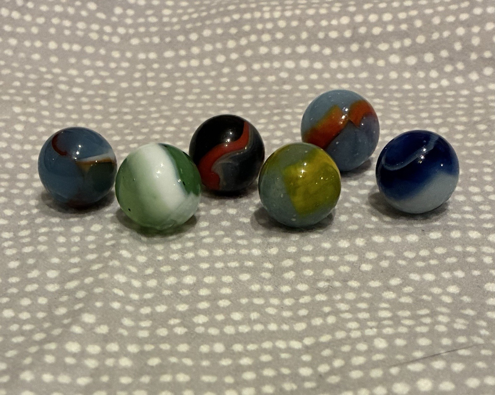 Nice Group Of 6 Vintage NM- To Mint Peltier Rainbo Marbles
