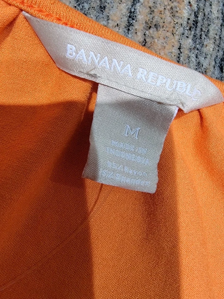 Nuevo vestido envolvente Banana Republic naranja manga 3/4 para mujer talla mediana Foto 4 de 4
