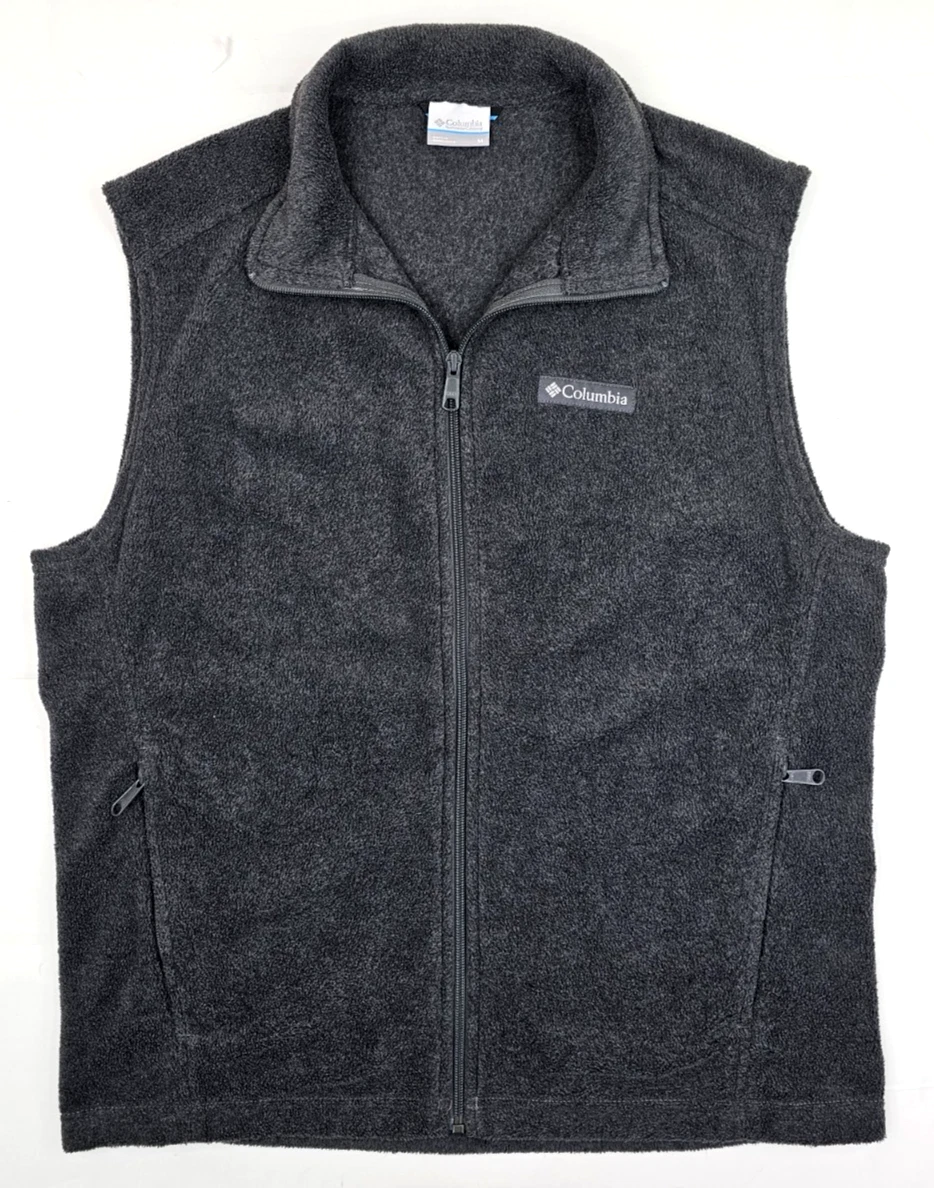 Columbia Fleece Vest Men M (44" chest) Gray Full Zip Mock Neck Outdoor - EUC