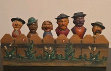 Anri Italy 1950s Carved Wood Bar Set w/ Stand Corkscrew Opener 6pc