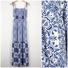 Express Womens Maxi Dress Square Neck Tiered Skirt Tie Straps Boho Blue Size XS