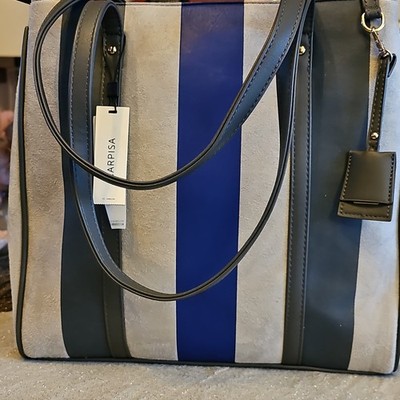 Carpisa Striped Tote Zip Top Double Handles Inner Pockets Lined Bag Charm