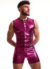 N2N Bodywear BG29 Body Gloss Onesie Suit Singlet M Magenta Pink Shiny