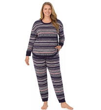 Cuddl Duds Women 2X Black White Peach Nordic Sweater Knit Lounge Pajama Set NWT