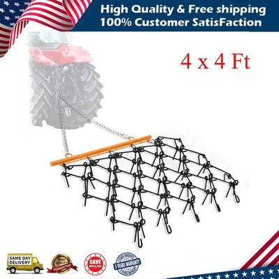Heavy Duty Drag Harrow 4 FT x 4 FT Chain Harrow 3/8'' Tines for ATV UTV Tractors