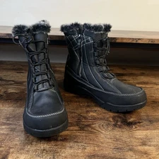 Totes Winter Boots Black/Gray Faux Fur Lined Adjustable Toggle Front women's 7