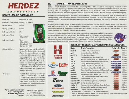 2002 Mario Dominguez signed Herdez Ford Lola CART Champ Car Hero Card - Picture 2 of 2