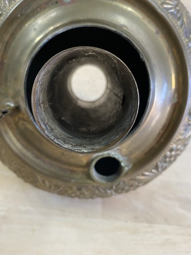 Antique Brass Embossed Oil Lamp Base Font Made In USA Rochester - Picture 5 of 9