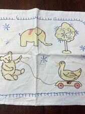 Vintage Hand Embroidered  Painted Baby Pillow Slip Cover/Case. Crib Nursery