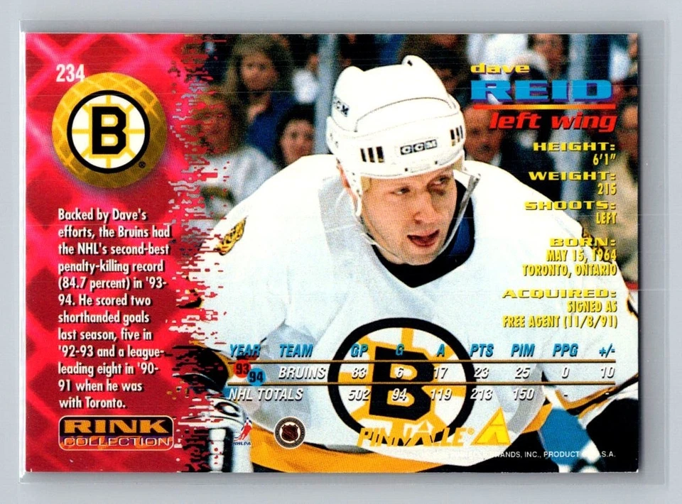 1994-95 Pinnacle Rink Collection Dave Reid #234 - Image 2 of 2