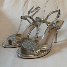 Nina Metallic Silver  Rhinestone High Heel Slingback Sandals Size 9.5M