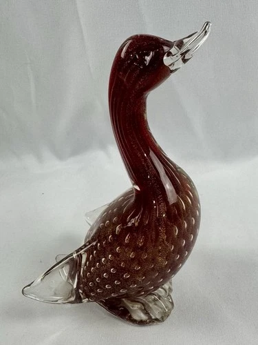 Vintage Murano Italy Art Glass Amber Red Orange Gold Duck Figurine READ Chips