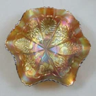 FENTON PEACOCK & DAHLIA  AQUA WITH MARIGOLD OVERLAY CARNIVAL GLASS BOWL