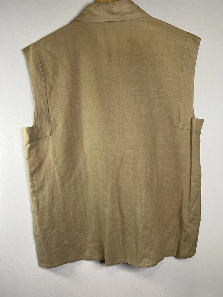 Chaleco vintage Anne Klein para mujer con botones delanteros años 80 talla 12 mezcla de lino caqui Foto 2 de 4