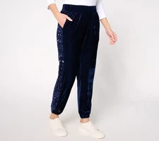 LOGO by Lori Goldstein Regular Velvet & Sequin Joggers Marianas Blue M New