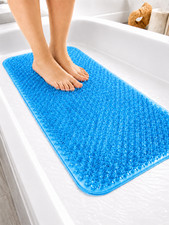 Grass Textured Anti-Slip Shower Bath Mat 25x14 PVC Blue Suction Cup