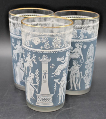Vintage Libbey Grecian Tumblers Set of 3 Mid-Century Greek Motif Gold Rim